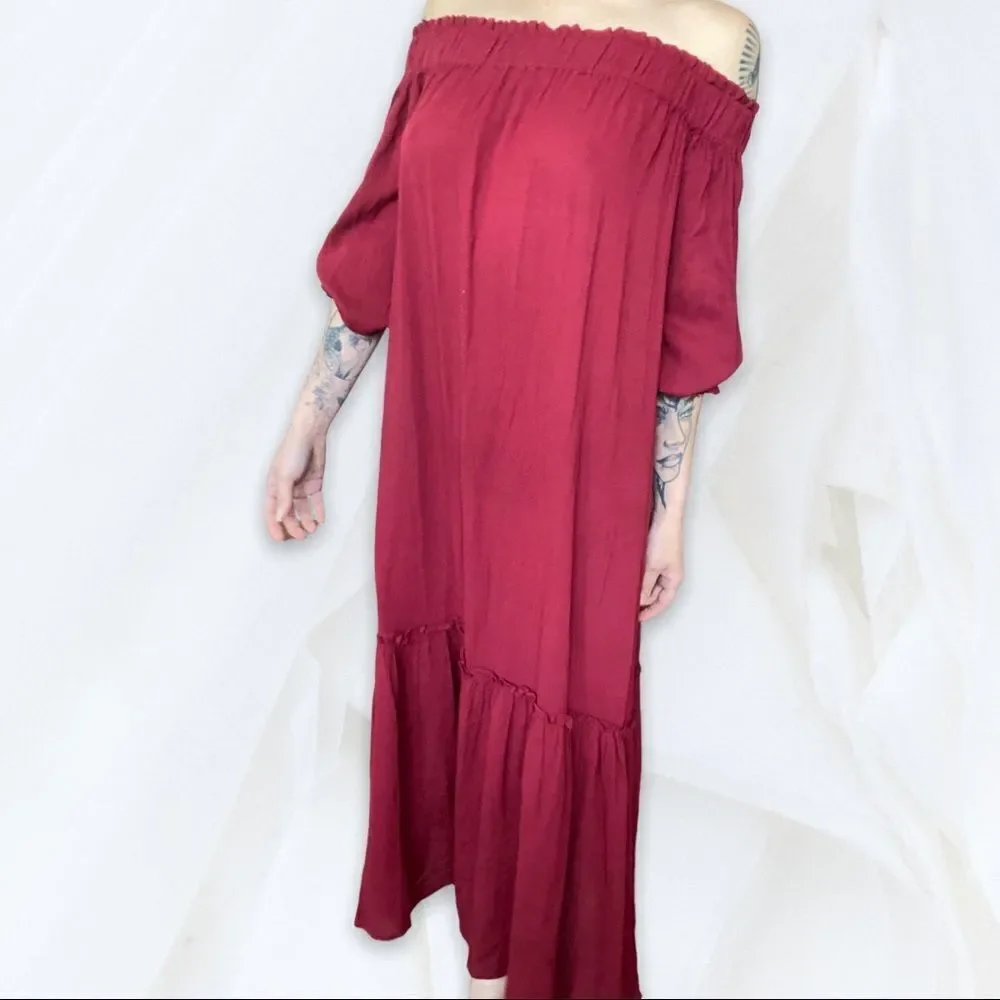 Renamed (M) Boho Maroon Off Shoulder Dress